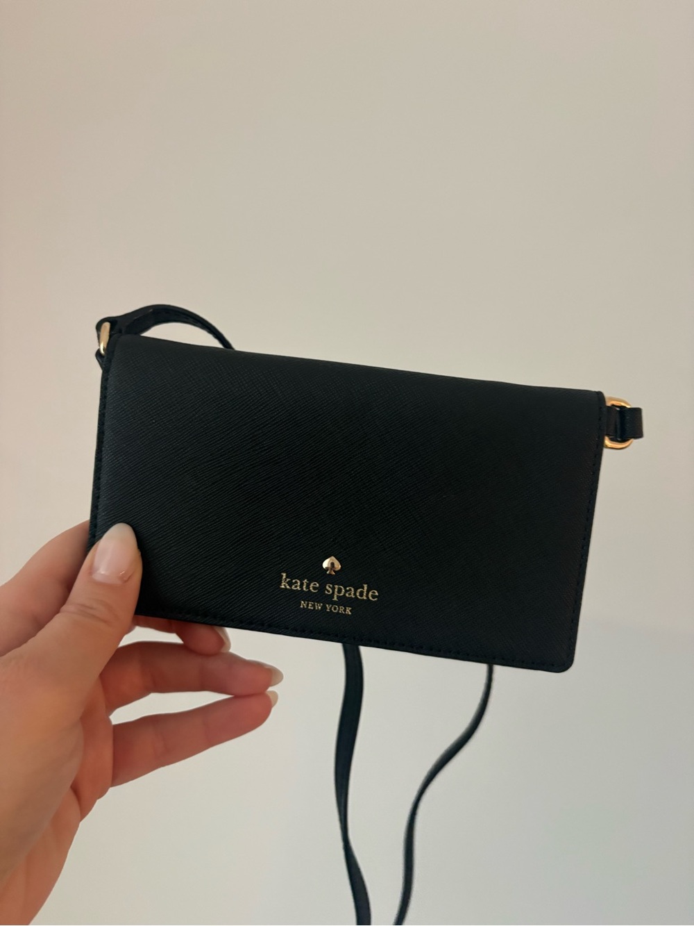 kate spade Black Leather clutch Wallet with Gold Logo
